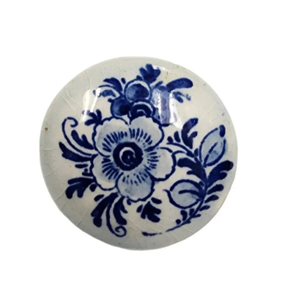 Vintage Delfts Holland Blue and White Porcelain Floral Brooch Pin